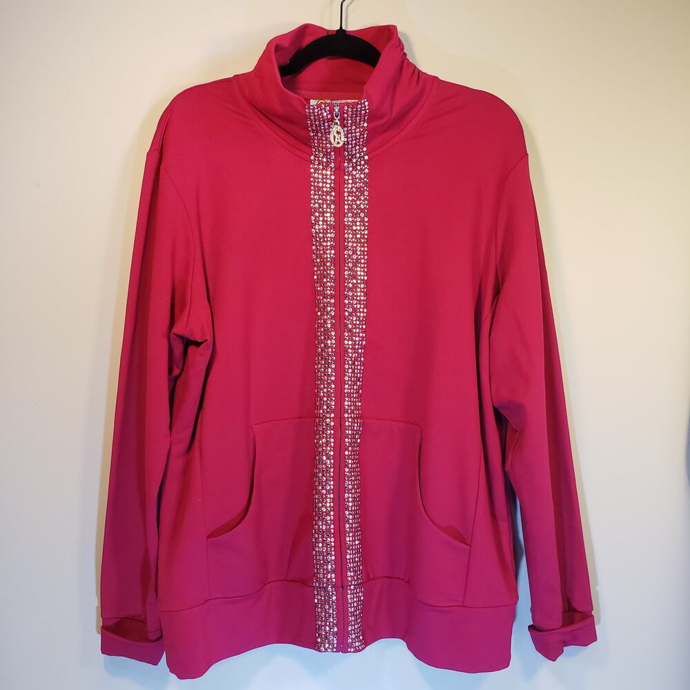 Christine Alexander Hot Pink Zippered Jacket with Swarovski Crystals 1X